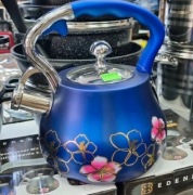 Czajnik Edenberg z gwizdkiem 2–3L stalowy indukcja gaz niebieski kwiaty