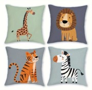 Poszewka na poduszkę dla dzieci, tygrys, zebra, żyrafa, lew, 40x40cm, 4szt.