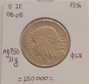 5 złotych srebro Polonia 1934- emisja 250 tys.