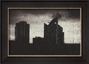 Miasto w deszczu. Nostalgia. Krople. Chmury. 50x39