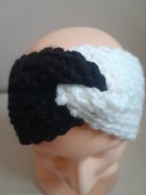 Opaska na uszy handmade ciepła turban czarno-biała 
