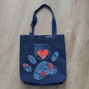 Odcisk kociej psiej łapki - nowa torebka torba zakupowa z jeansu  hand made