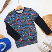 Bluzka 128 w traktory niebieska długi rękaw koszulka wygodna elastyczna 