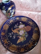 PIĘKNY stary KOBALTOWY TALERZ i WAZON 