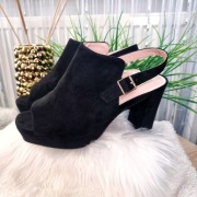 Clowse Buty damskie na grubym obcasie zamsz czarne 41