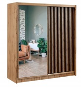 Szafa przesuwna z lamelami i lustrem LONDON 203  DĄB WOTAN/ CZARNY