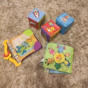 Książeczki sensoryczne (2 szt.) i miękkie kostki edukacyjne (3 szt.)