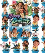 Zestaw topperów na tort urodzunowy MOANA 25 sztuk