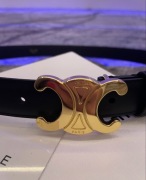 Pasek Celine Triomphe czarny skórzany złotą klamra