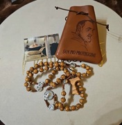 Różaniec Ojca Pio relikwia+etui z San Giovanni Rotondo 
