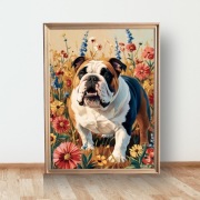 Plakat Buldog Angielski wśród kwiatów A3 (30x40)