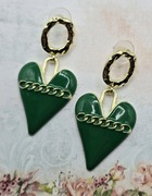 Zielone serca serduszka złote kolczyki modne glamour artystyczne