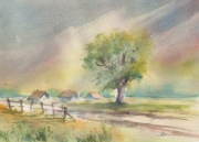 Obraz akwarelowy - pejzaż letni  31 cm x 23 cm + 0,5 cm margines