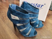 Sandały niebieskie, rozm. 35-36 wysoka szpilka