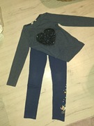 Zestaw bluzka długi rękaw cekiny serce legginsy jednorożec r.134 do szkoły