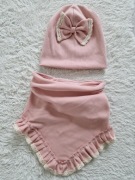 Nowy bawełniany komplet pudrowy zestaw czapka + chusta na rzep 2-6 lat 