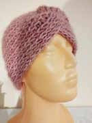 Szeroka opaska na głowę, turban, pudrowy róż