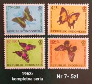 Znaczki fauna:7: motyle, owady- Indonezja 1963r **