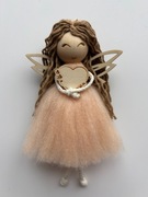Aniołek różowy z sercem handmade Boho figurka dekoracja prezent święta
