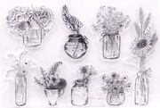 Zestaw stempli Kwiaty bukiety w wazonach.