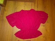 Bluzka damska koszulka top czerwony ściągany marszczony