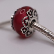 Charms 925 Srebro s925 Czerwone Szkło Serduszka Bead do Bransoletki