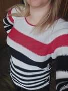 Per Una Marks&Spencer sweter damski w paski bawełna biały róż 40 38 M L S