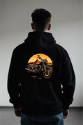 Męska Czarna Bluza M Motocykl i Zachód Słońca