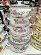 Zestaw garnków emaliowanych  wzór kwiaty 5 szt