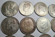 Monety srebrne 10000 Papież 1987 50000 zł Piłsudski 1988 srebro 290g 15szt