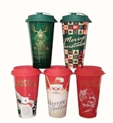 Kubek świąteczny 0,5L z przykrywką Mikołaj renifer prezent Boże Narodzenie