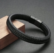 Bransoletka skórzana czarna stylowa  męska