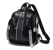 Nowy plecak damski. Przegródki. Kieszonki. Wyjątkowy Cyrkonie Kolor CZARNY 