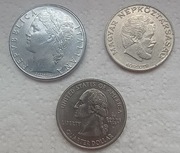 Zestaw 3 monet (USA, Włochy, Węgry).