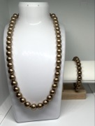 Zestaw pereł #vintage – naszyjnik + bransoletka w odcieniu starego złota