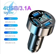 Ładowarka samochodowa z woltomierzem. 4 porty usb