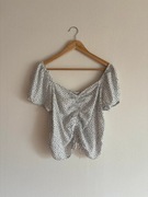 Biała bluzka w kropki H&M na lato bufiaste rękawy L 40 krótki top