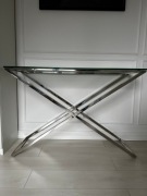 Konsola srebrna chrom szkło duża 120x40x79 cm