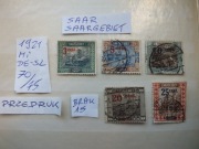 5szt. znaczki Mi 70 przedruk SAAR 1921r. Niemcy Rzesza SAARGEBIET
