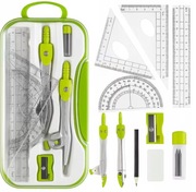 zestaw geometryczny matematyczny szkolny cyrkiel linijka ekierki 