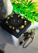 Komplet dla mężczyzn - czarny turmalin, tygrysie oko, cytryn 