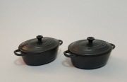 Le Creuset 2x Mini Oval Cocotte 13 cm kamionka Black Onyx – z pokrywkami