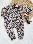 Pajacyk niemowlęcy w panterkę + opaska 