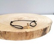 Bransoletka czarna złoty krzyż krzyżyk regulowana uniseks 