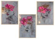 Zestaw plakatów 30x40 - Kobieta,glamour ,Kwiaty,szary,róż,nowoczesne,salon,