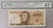 500 złotych 1974 PMG 67 EPQ UNC ser. K - L7 ! JEDNOLITEROWA! Wzór Specimen 