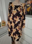 44 XXL Wallis żółta czarna sukienka w kwiaty zimowa na zime do pracy