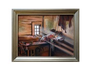 Józef Chełmoński, "Wnętrze chaty na Polesiu", ręcznie malowana kopia, olej,