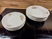 Zestaw talerzy talerzyków półmisków vintage PRL wzór kwiaty 12szt Wałbrzych