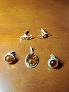 Klipsy srebrne z bursztynem(2 pary) + wisior srebrny z bursztynem